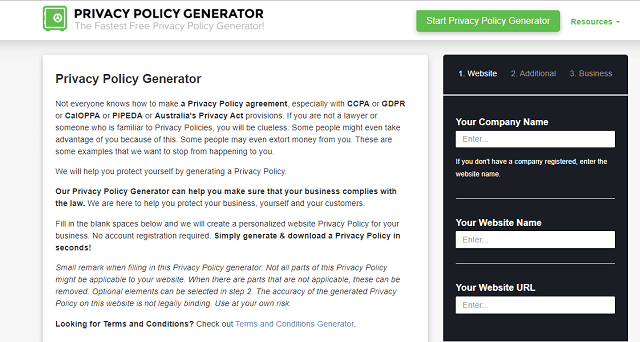 Privacy-policy page generator