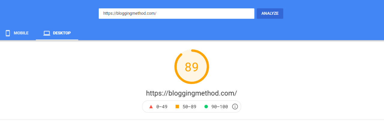 Page Speed on bloggingmethod