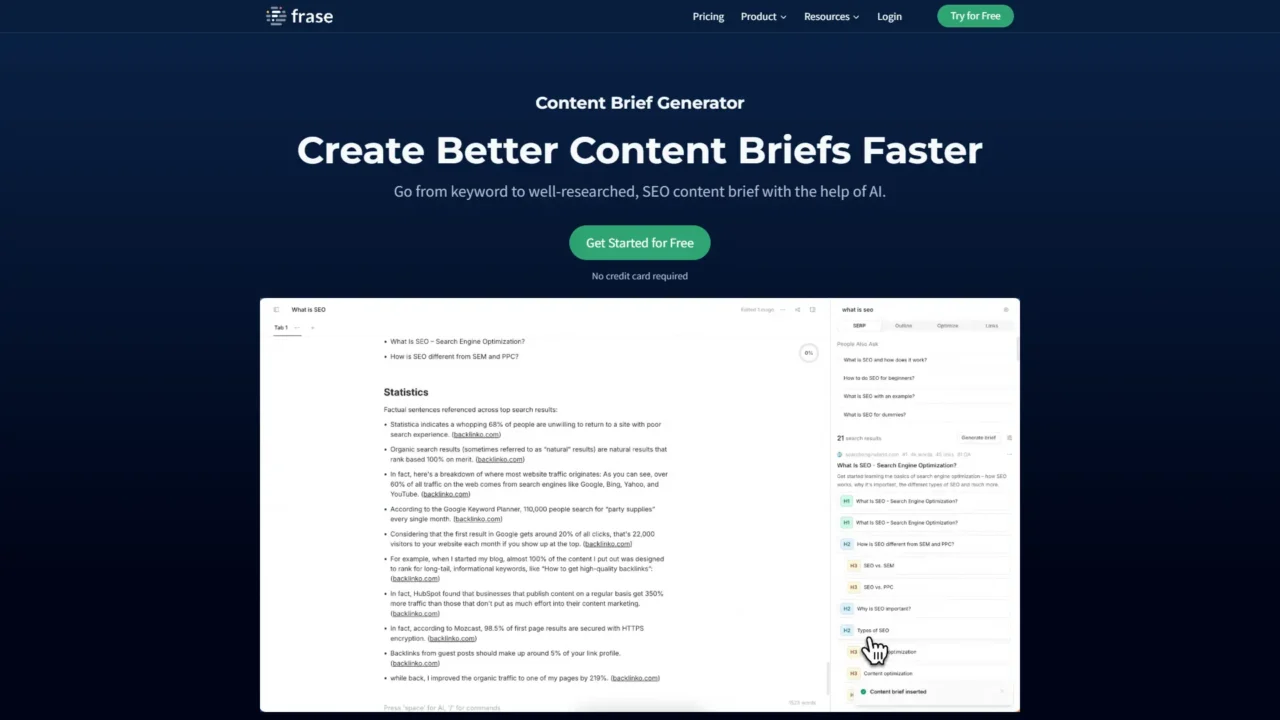 frase ai content brief generator